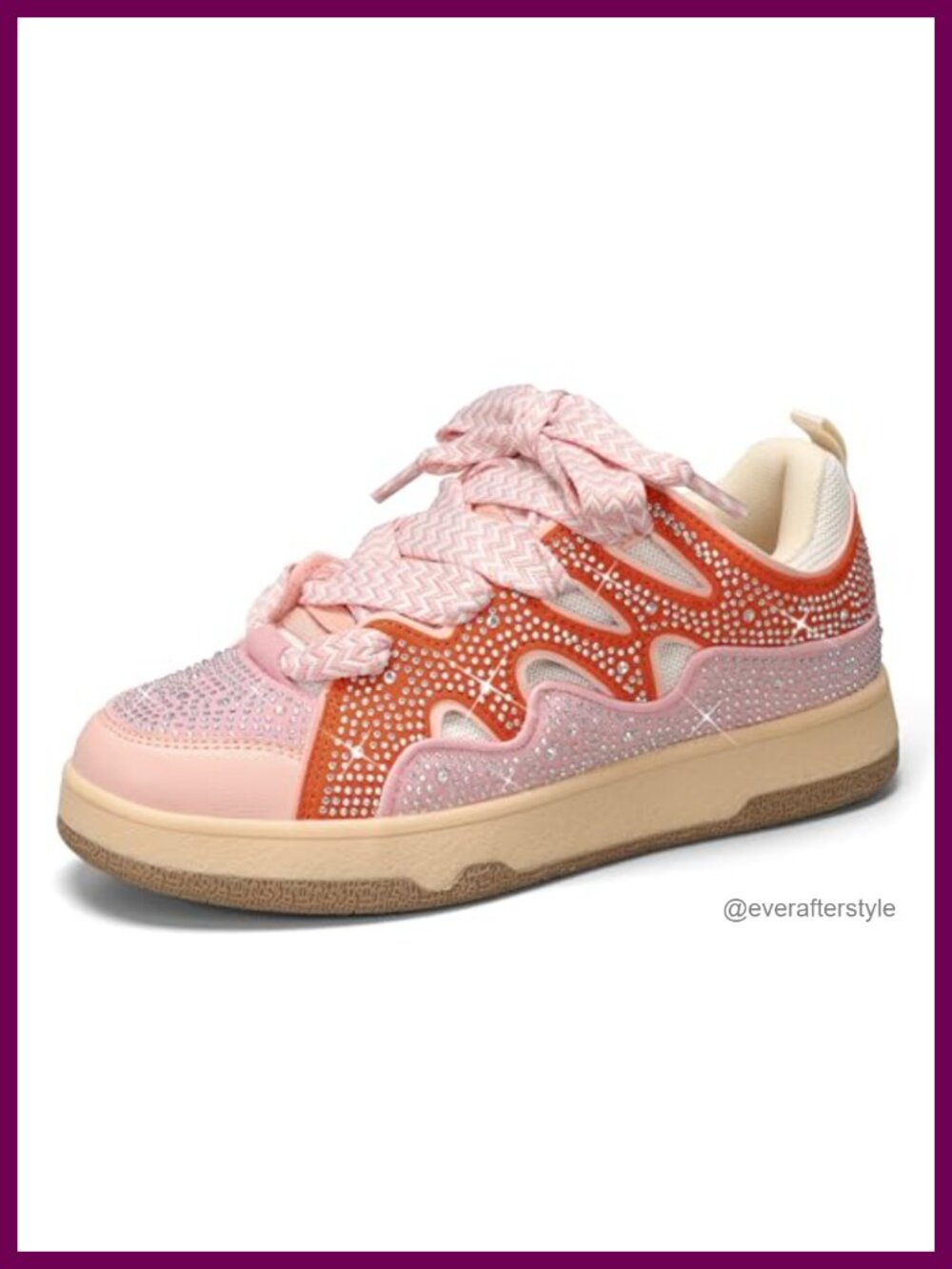 Rhinestone Sparkle Lace-Up Sneakers Comfort Slip-Resistant Walking Shoes